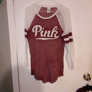 Victoria's Secret Pink Long Sleeve Tee - Maroon and White